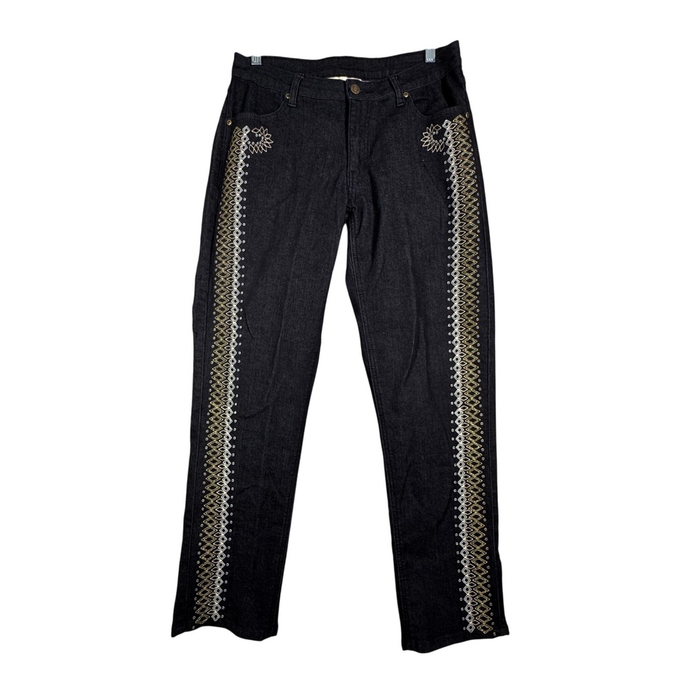 Antthony‎ Originals Jeans Womens 10P Petite Black Embroidered Denim Boho Western